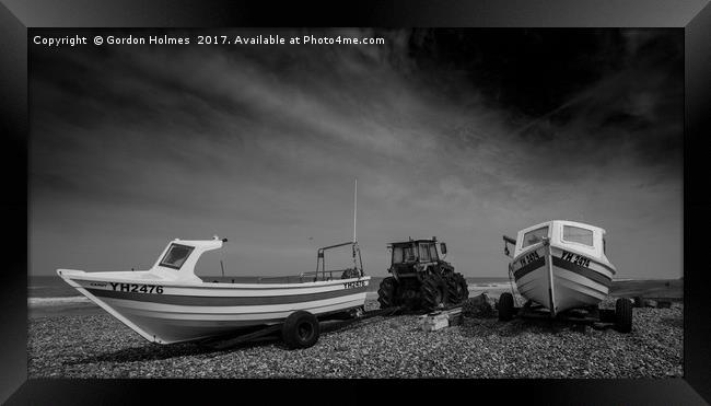 Fishermans boats Cromer beach Norfolk. Framed Print by Gordon Holmes