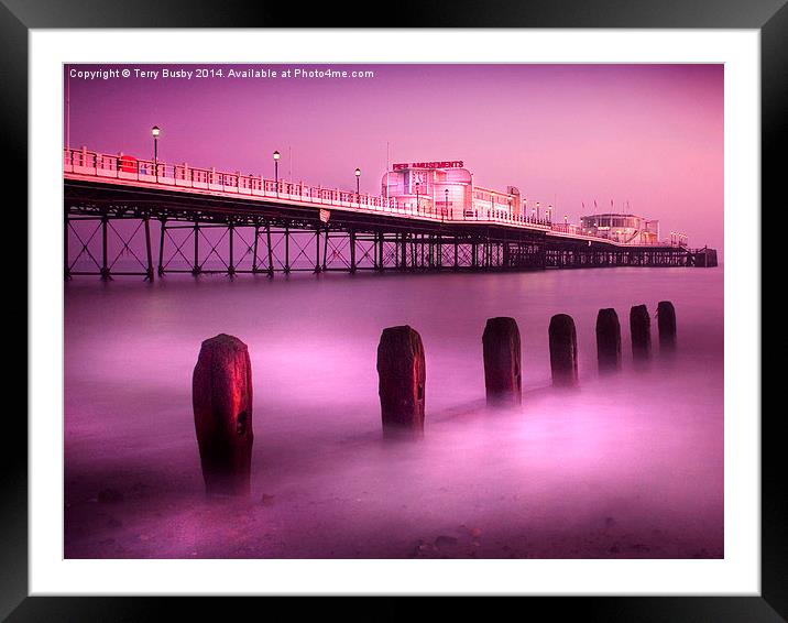 Worthong Pier Pink Framed Mounted Print by Terry Busby