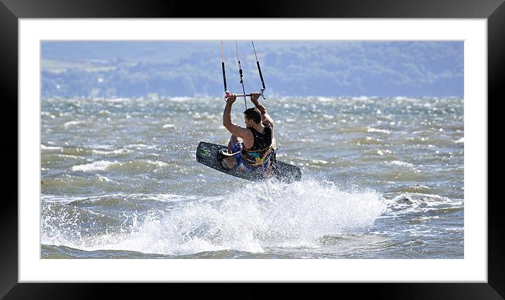 Kite surfing on Llanelli beach Framed Mounted Print by Paul May