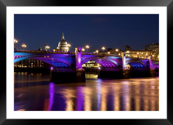 Southwark Bridge At Night Framed Mounted Print by Steve Wilcox