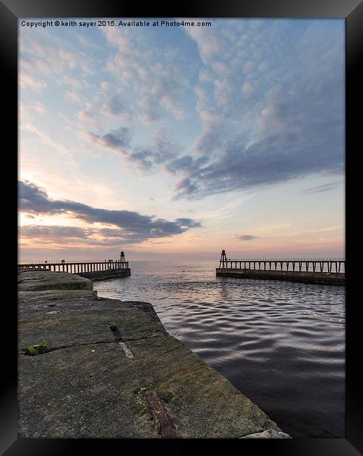  East and West piers Whitby Framed Print by keith sayer