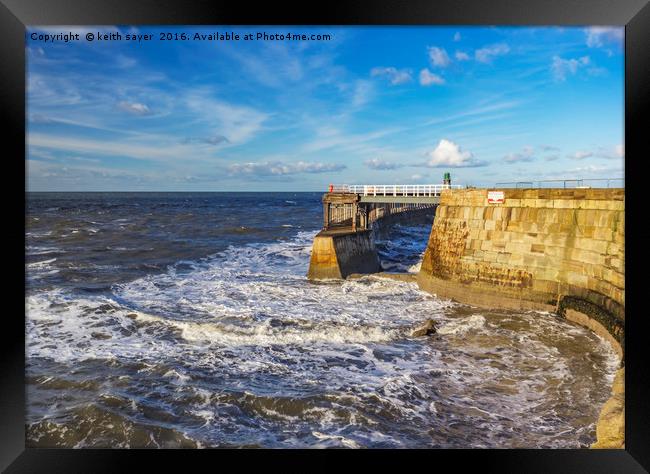 Swirling Sea at Whitby. Framed Print by keith sayer