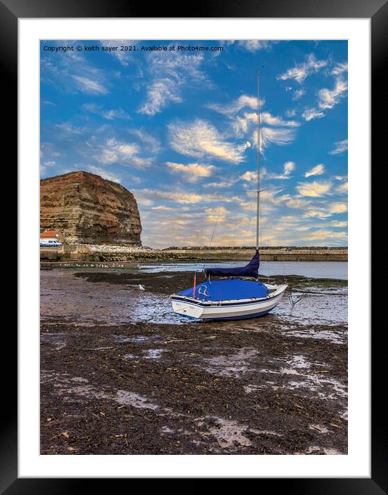 Yacht in Staithes Harbour Framed Mounted Print by keith sayer