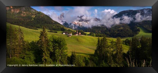 Santa Maddalena - Valley Val di Funes - Dolomites - Panorama 1 Framed Print by Jenny Rainbow