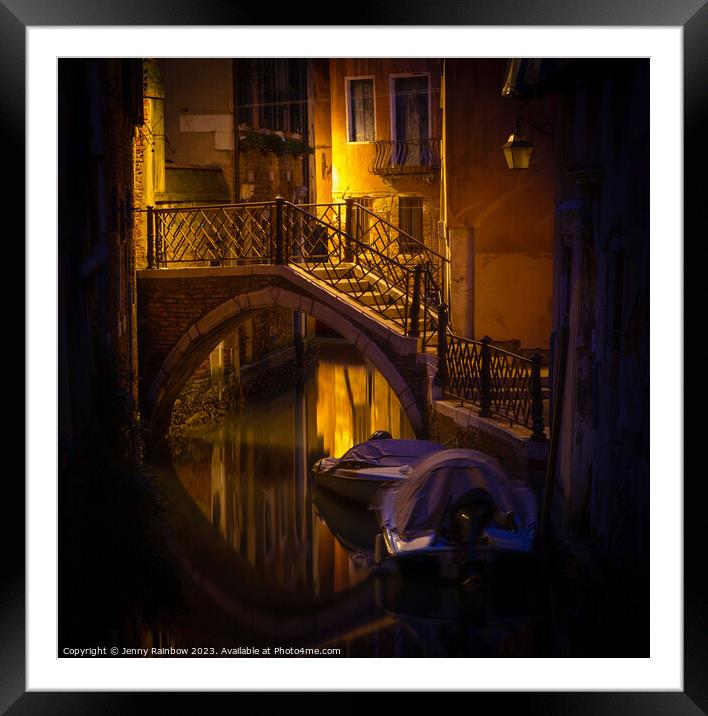 Night Magic of Venice - Ponte Storto Framed Mounted Print by Jenny Rainbow