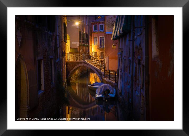 Night Magic of Venice - Ponte Storto 3 Framed Mounted Print by Jenny Rainbow