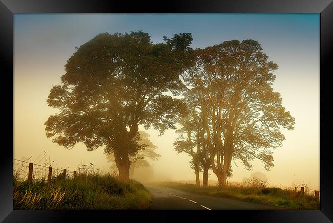 Twilight Guardians. Misty Roads of Scotland Framed Print by Jenny Rainbow