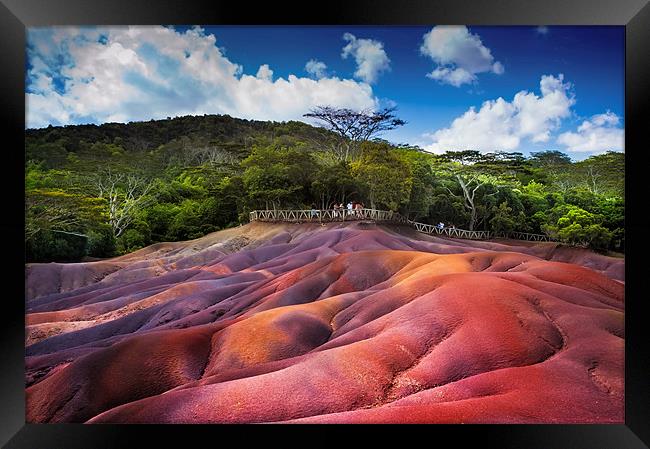 Seven Colored Earth in Chamarel. Mauritius Framed Print by Jenny Rainbow