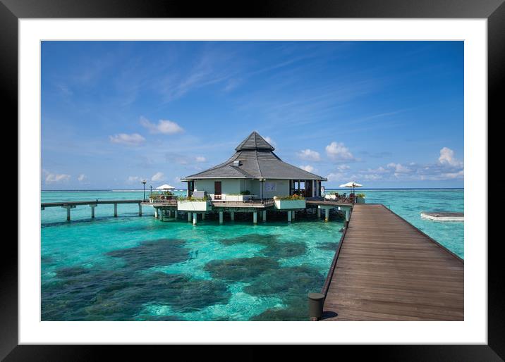 Overwater Restaurant at Maldivian Resort Framed Mounted Print by Jenny Rainbow
