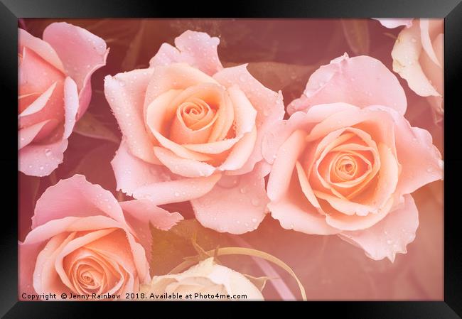 Creamy dreamy pink roses bouquet Framed Print by Jenny Rainbow