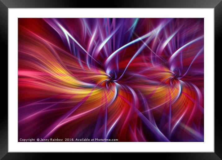 Dynamic crimson purple orange abstract. Concept Two Souls Framed Mounted Print by Jenny Rainbow