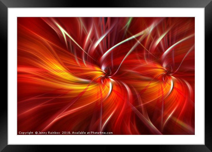 Orange red dynamic abstract. Concept Passionate Hearts Framed Mounted Print by Jenny Rainbow