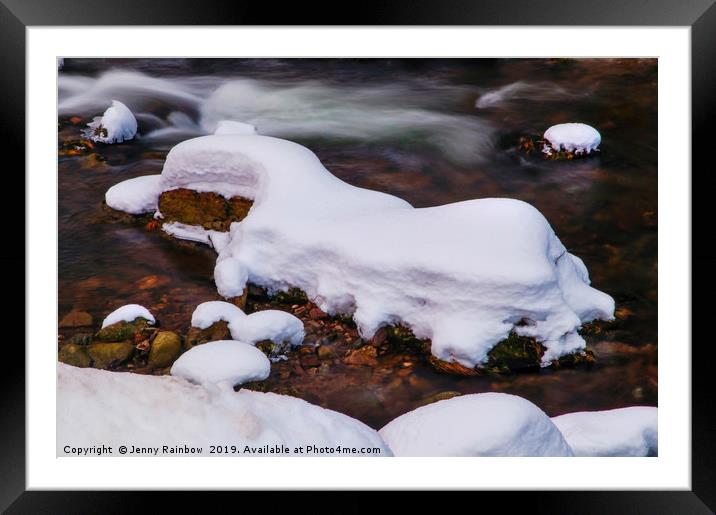 Winter Stream with Snowy Islands Framed Mounted Print by Jenny Rainbow
