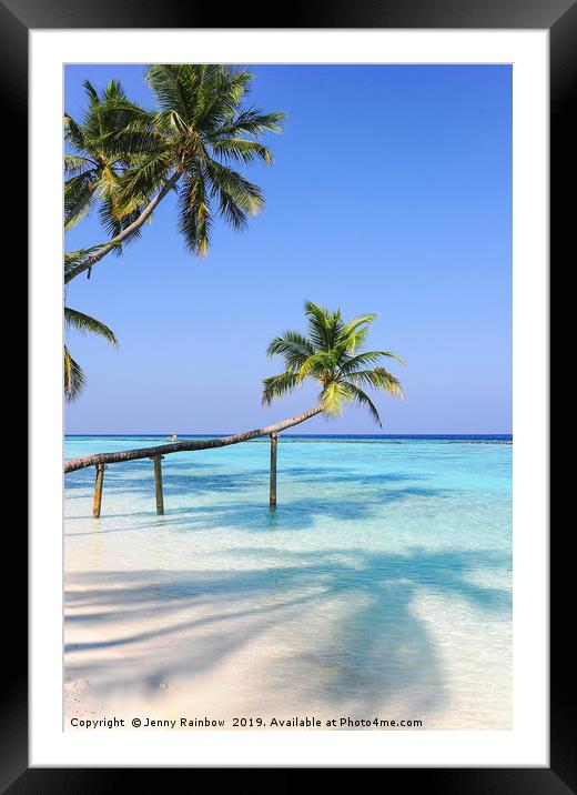 Bending Palm Trees Over Blue Ocean					 Framed Mounted Print by Jenny Rainbow
