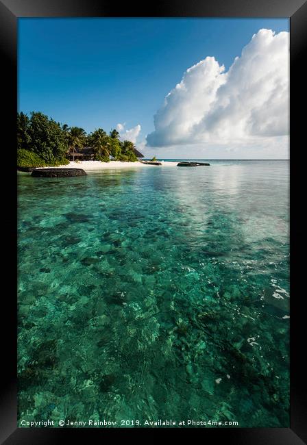 Emerald water of the Maldivian coral reef near isl Framed Print by Jenny Rainbow