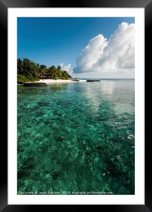 Emerald water of the Maldivian coral reef near isl Framed Mounted Print by Jenny Rainbow
