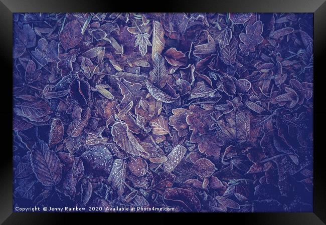 Purple Carpet Of Frozen Leaves Framed Print by Jenny Rainbow
