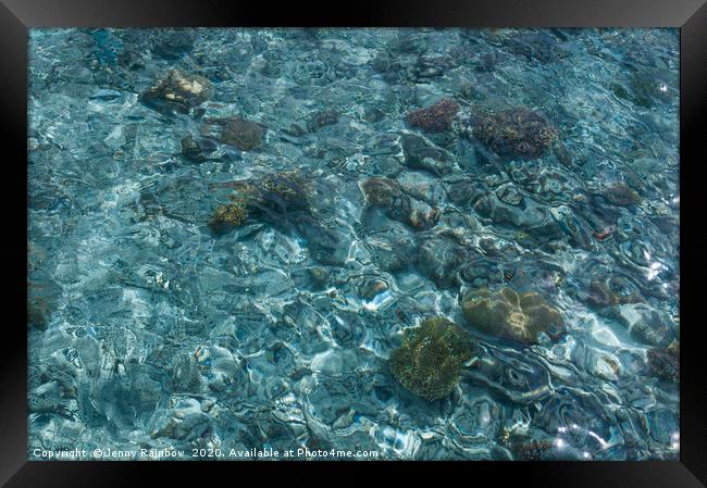 Blue Water with Soft Corals Framed Print by Jenny Rainbow