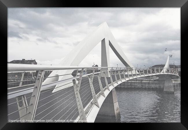 Glasgow Squiggly Bridge -Vintage Collection Framed Print by Jenny Rainbow