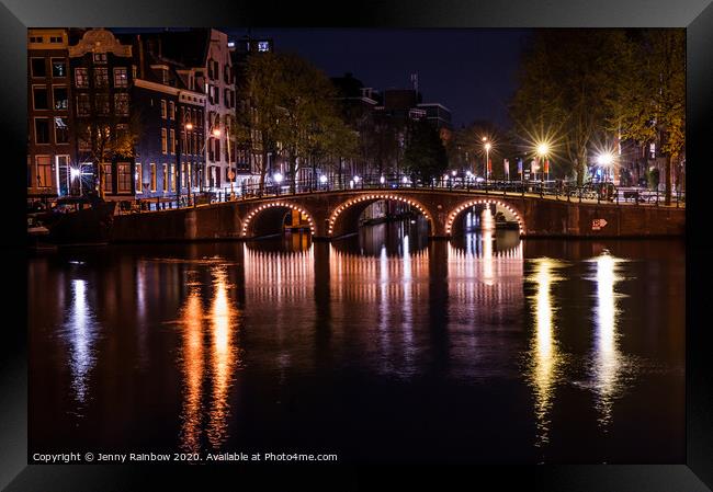 Night Lights on the Amsterdam Canals 1 Framed Print by Jenny Rainbow