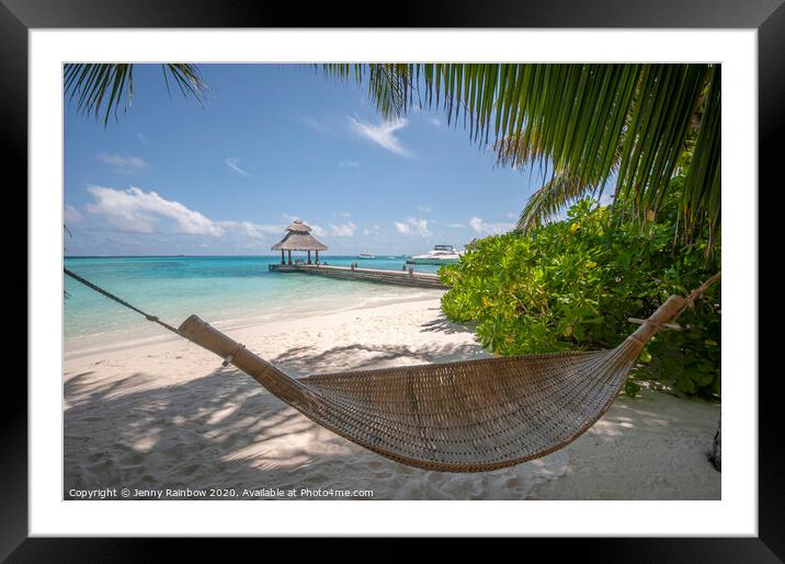 Cozy Hammock at Tropical Beach 1 Framed Mounted Print by Jenny Rainbow