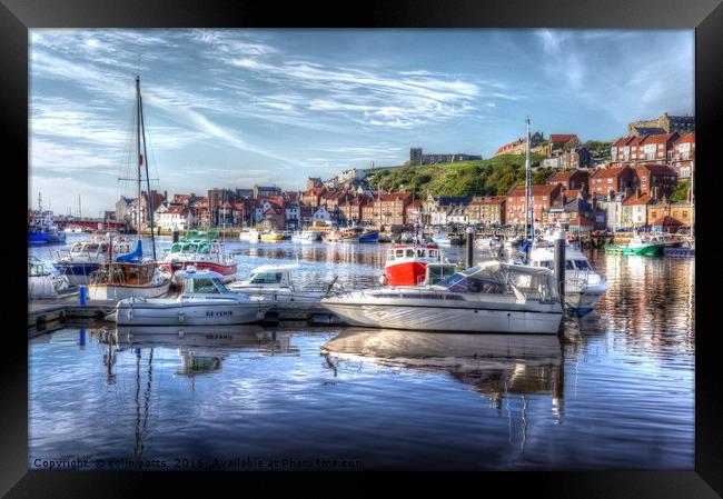 Fishing boats in Whitby Harbour Framed Print by colin potts