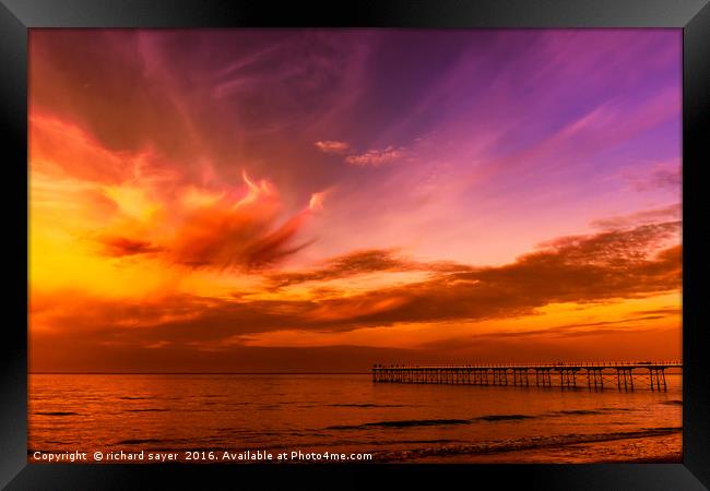 Fiery Sunset Over Saltburn Pier Framed Print by richard sayer