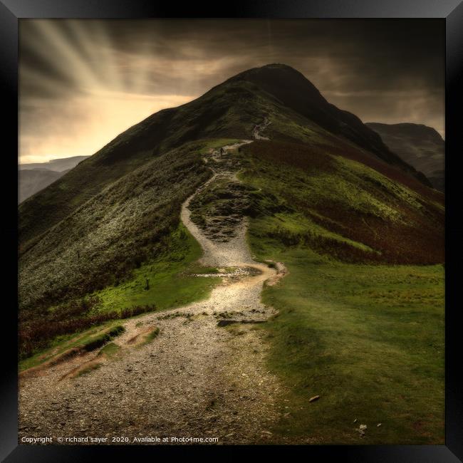 Conquering Catbells at Sunset Framed Print by richard sayer