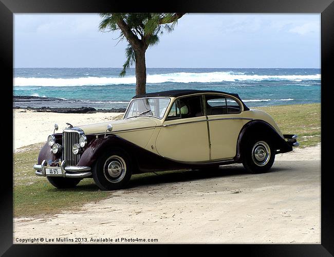 Sea, sand and Jaguar Mark V Framed Print by Lee Mullins