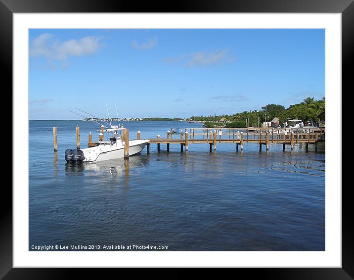 Boat at the jetty Framed Mounted Print by Lee Mullins
