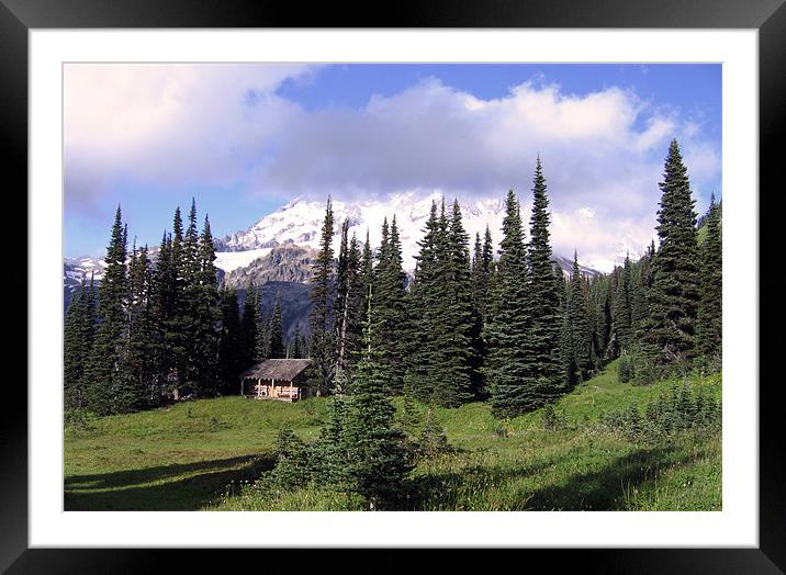 Mount Rainier Cabin Framed Mounted Print by Jay Huckins