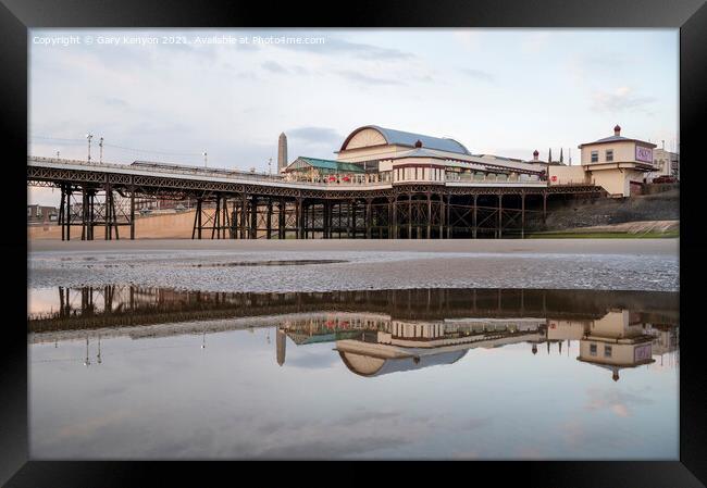 North Pier Reflections In Blackpool Framed Print by Gary Kenyon