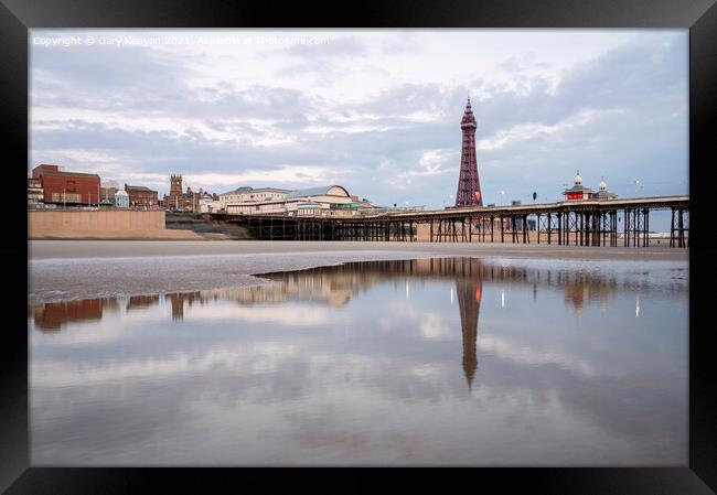 Blackpool Tower and North Pier Reflecting Framed Print by Gary Kenyon