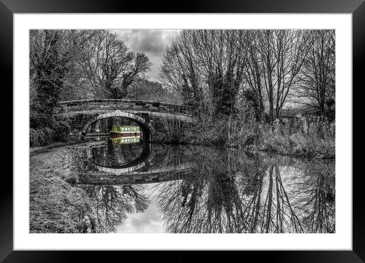 Green Boat on the canal Framed Mounted Print by Gary Kenyon