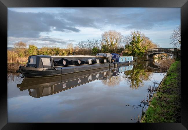 Canal Boat Reflections Framed Print by Gary Kenyon