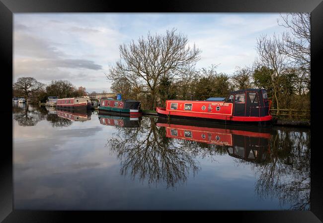 Canal Boat Reflections Framed Print by Gary Kenyon