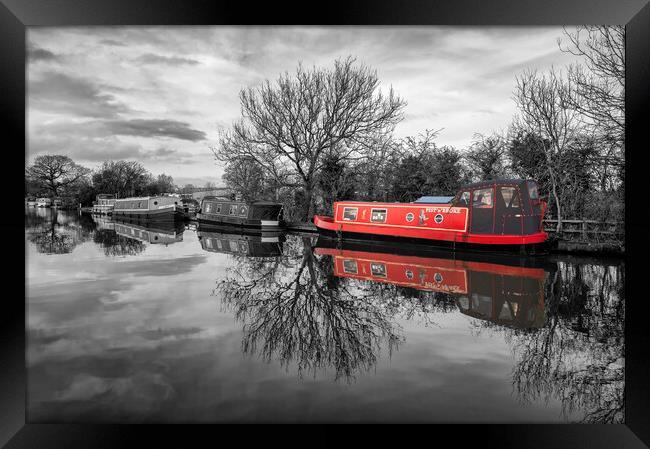 Red Canal Boat Framed Print by Gary Kenyon