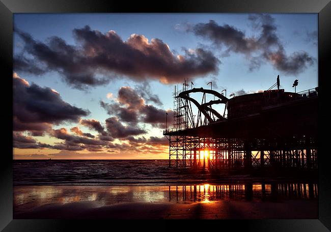 Sunset At South Pier Framed Print by Gary Kenyon