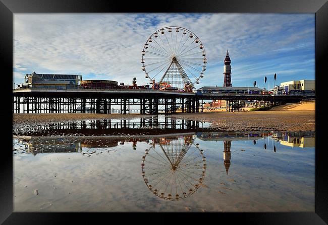 Reflections Of Central Pier on Blackpools Beach Framed Print by Gary Kenyon