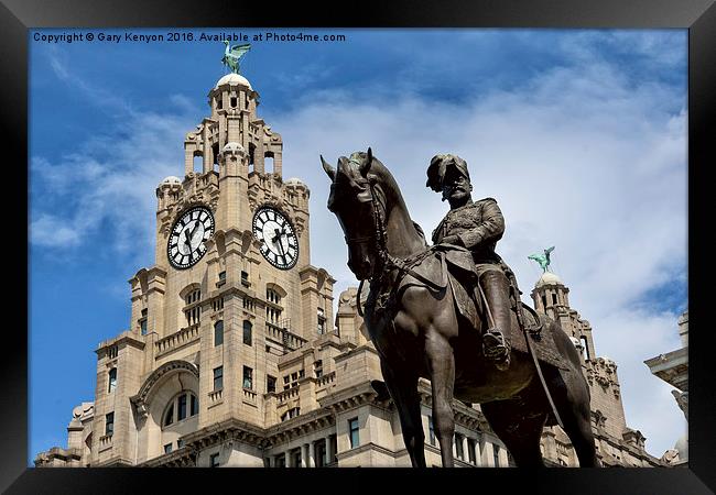 Edward VII Statue and Liver Building Liverpool Framed Print by Gary Kenyon