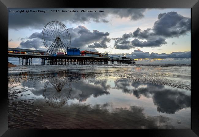 Reflections on the beach at sunset Framed Print by Gary Kenyon