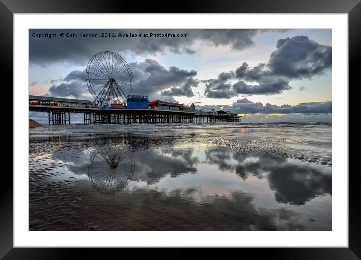 Reflections on the beach at sunset Framed Mounted Print by Gary Kenyon