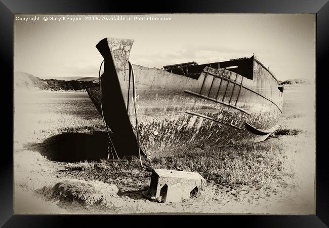 Aged Shipwreck Framed Print by Gary Kenyon