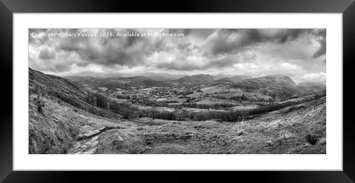 Panorama Views Of Ambleside From Wansfell Framed Mounted Print by Gary Kenyon