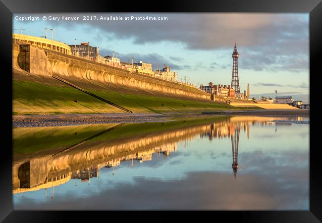 Reflections on the beach at Blackpool Framed Print by Gary Kenyon