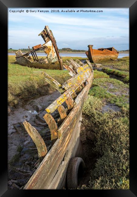 River Wyre Abandoned Boats Framed Print by Gary Kenyon