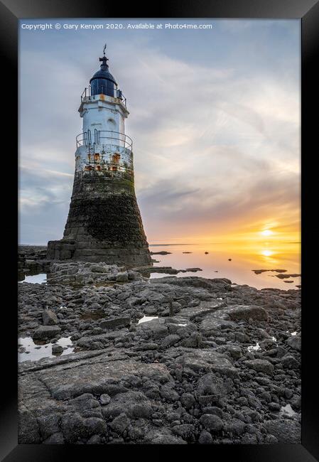 Sunset Plover Scar Lighthouse  Framed Print by Gary Kenyon