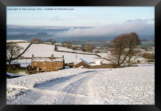 Snowy view of a Lancashire Farmhouse Framed Print by Gary Kenyon