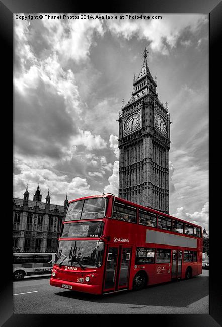  London in Mono with Red bus Framed Print by Thanet Photos