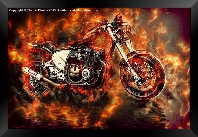  Street Bike in flames Framed Print by Thanet Photos